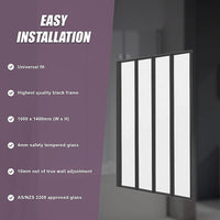 4 Fold Black Folding Bath Shower Screen Door Panel 1000 x 1400mm Furniture Kings Warehouse