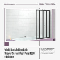 4 Fold Black Folding Bath Shower Screen Door Panel 1000 x 1400mm Furniture Kings Warehouse