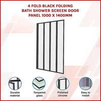 4 Fold Black Folding Bath Shower Screen Door Panel 1000 x 1400mm Furniture Kings Warehouse