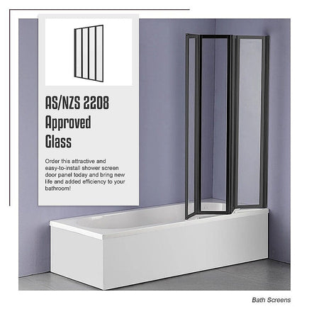 4 Fold Black Folding Bath Shower Screen Door Panel 1000 x 1400mm Furniture Kings Warehouse
