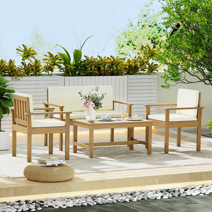 4-Piece Outdoor Sofa Set Wooden Couch Lounge Setting Furniture Kings Warehouse