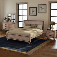 4 Pieces Bedroom Suite King Size Silver Brush in Acacia Wood Construction Bed, Bedside Table & Dresser Furniture Kings Warehouse