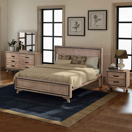 4 Pieces Bedroom Suite King Size Silver Brush in Acacia Wood Construction Bed, Bedside Table & Dresser Furniture Kings Warehouse
