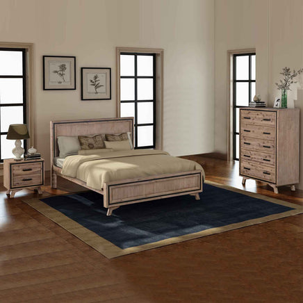 4 Pieces Bedroom Suite Queen Size Silver Brush in Acacia Wood Construction Bed, Bedside Table & Tallboy Home & Garden Kings Warehouse