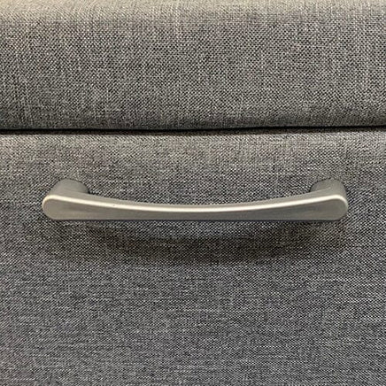 4 Pieces Storage Bedroom Suite Upholstery Fabric in Light Grey with Base Drawers Queen Size Oak Colour Bed, Bedside Table & Tallboy Furniture Kings Warehouse