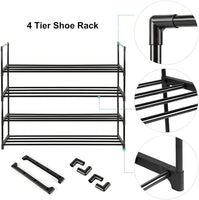 4-Tier Stainless Steel Shoe Rack Storage Organizer to Hold up to 15 Pairs of Shoes (55cm, Black) Furniture Kings Warehouse