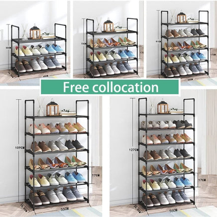4-Tier Stainless Steel Shoe Rack Storage Organizer to Hold up to 15 Pairs of Shoes (55cm, Black) Furniture Kings Warehouse