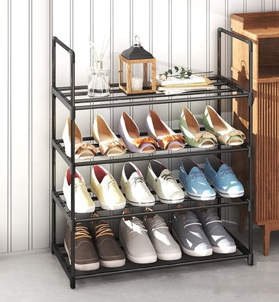 4-Tier Stainless Steel Shoe Rack Storage Organizer to Hold up to 15 Pairs of Shoes (55cm, Black) Furniture Kings Warehouse