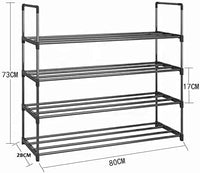 4-Tier Stainless Steel Shoe Rack Storage Organizer to Hold up to 20 Pairs of Shoes (80cm, Black) Furniture Kings Warehouse