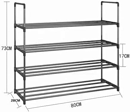 4-Tier Stainless Steel Shoe Rack Storage Organizer to Hold up to 20 Pairs of Shoes (80cm, Black) Furniture Kings Warehouse