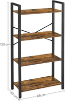 4-Tier Storage Rack with Steel Frame, 120 cm High, Rustic Brown and Black Furniture Kings Warehouse