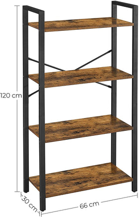 4-Tier Storage Rack with Steel Frame, 120 cm High, Rustic Brown and Black Furniture Kings Warehouse