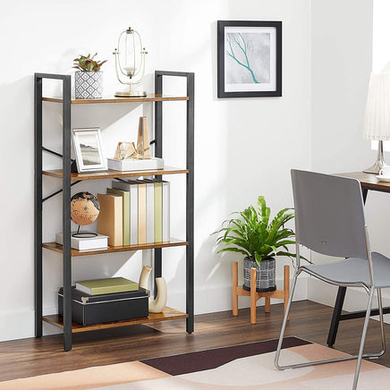 4-Tier Storage Rack with Steel Frame, 120 cm High, Rustic Brown and Black Furniture Kings Warehouse