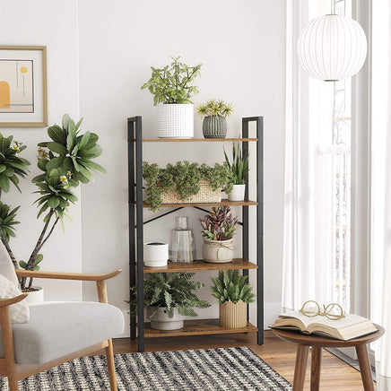 4-Tier Storage Rack with Steel Frame, 120 cm High, Rustic Brown and Black Furniture Kings Warehouse