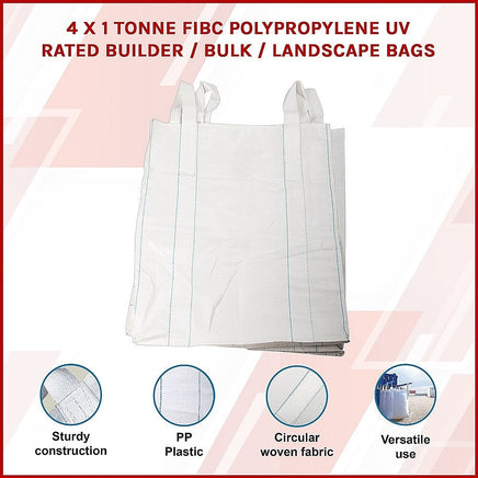 4 x 1 tonne FIBC Polypropylene UV Rated Builder / Bulk / Landscape Bags Home & Garden Kings Warehouse