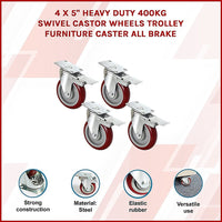 4 X 5" Heavy Duty 400kg Swivel Castor Wheels Trolley Furniture Caster All Brake Tools Kings Warehouse