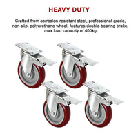 4 X 5" Heavy Duty 400kg Swivel Castor Wheels Trolley Furniture Caster All Brake Tools Kings Warehouse