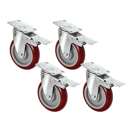 4 X 5" Heavy Duty 400kg Swivel Castor Wheels Trolley Furniture Caster All Brake Tools Kings Warehouse