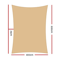 4 x 6m Waterproof Rectangle Shade Sail Cloth - Sand Beige Summer Sale Kings Warehouse