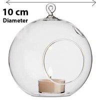 4 x Hanging Clear Glass Ball Tealight Candle Holder - 10cm Diameter / High - Wedding Globe Decoration Terrarium Succulent Plant Mini Garden Holder Decor Craft Gift Kings Warehouse