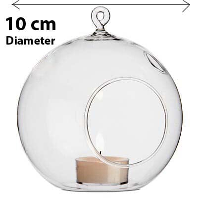 4 x Hanging Clear Glass Ball Tealight Candle Holder - 10cm Diameter / High - Wedding Globe Decoration Terrarium Succulent Plant Mini Garden Holder Decor Craft Gift Kings Warehouse