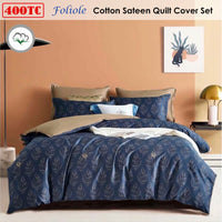 400TC Cotton Sateen Quilt Cover Set Foliole Queen Home & Garden Kings Warehouse