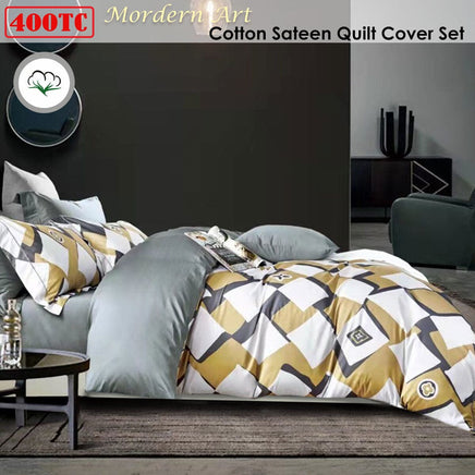 400TC Cotton Sateen Quilt Cover Set Modern Art Queen Home & Garden Kings Warehouse