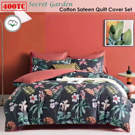 400TC Cotton Sateen Quilt Cover Set Secret Garden Queen Home & Garden Kings Warehouse