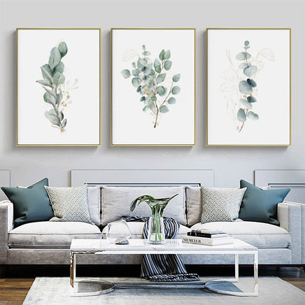 40cmx60cm Eucalyptus Plant 3 Sets Gold Frame Canvas Wall Art Kings Warehouse