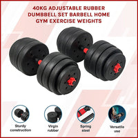 40kg Adjustable Rubber Dumbbell Set Barbell Home GYM Exercise Weights Sports & Fitness Kings Warehouse