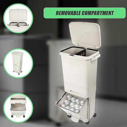 42L Rubbish Bin Waste Trash Can Pedal Recycling Kitchen Wheel 2 Compartment Home & Garden Kings Warehouse