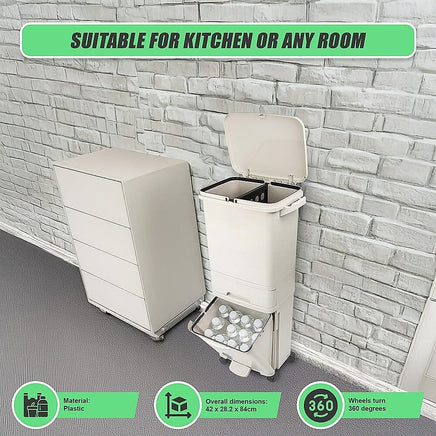 42L Rubbish Bin Waste Trash Can Pedal Recycling Kitchen Wheel 2 Compartment Home & Garden Kings Warehouse