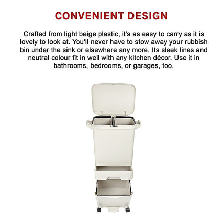 42L Rubbish Bin Waste Trash Can Pedal Recycling Kitchen Wheel 2 Compartment Home & Garden Kings Warehouse