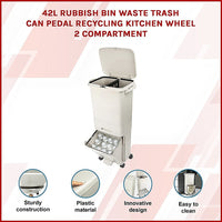 42L Rubbish Bin Waste Trash Can Pedal Recycling Kitchen Wheel 2 Compartment Home & Garden Kings Warehouse