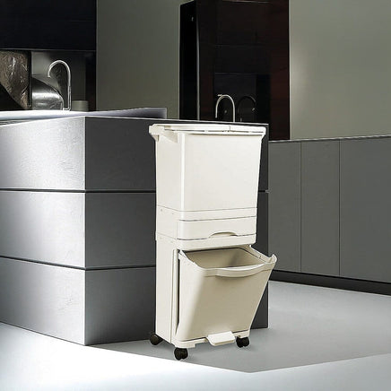 42L Rubbish Bin Waste Trash Can Pedal Recycling Kitchen Wheel 2 Compartment Home & Garden Kings Warehouse