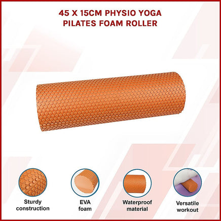 45 x 15cm Physio Yoga Pilates Foam Roller Sports & Fitness Kings Warehouse