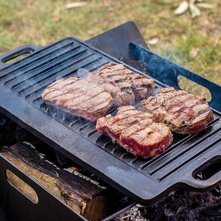 46x22 cm Cast Iron Reversible Griddle Plate BBQ Hob Cooking Grill Pan Home & Garden Kings Warehouse