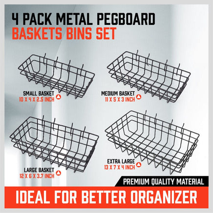 4Pc Pegboard Baskets Set Storage Bins Peg Board Organizer 4 Size Display Hangers Home & Garden Kings Warehouse