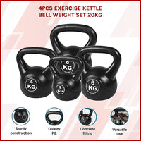 4pcs Exercise Kettle Bell Weight Set 20KG Sports & Fitness Kings Warehouse