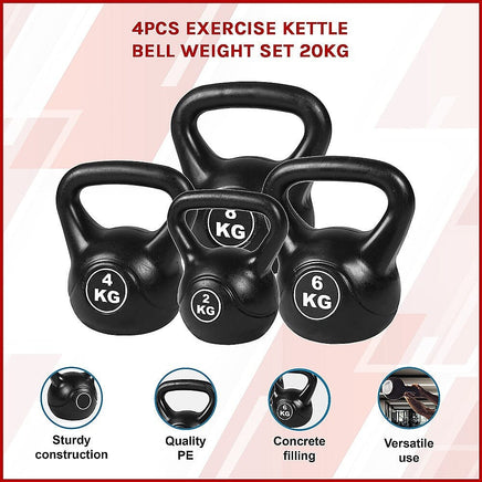 4pcs Exercise Kettle Bell Weight Set 20KG Sports & Fitness Kings Warehouse