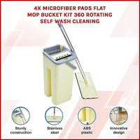 4x Microfiber Pads Flat Mop Bucket Kit 360 Rotating Self Wash Cleaning Commercial Kings Warehouse