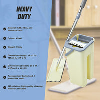 4x Microfiber Pads Flat Mop Bucket Kit 360 Rotating Self Wash Cleaning Commercial Kings Warehouse