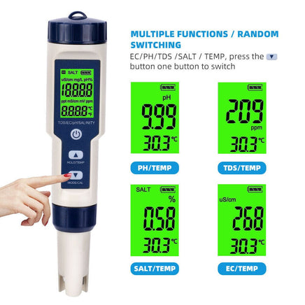 5-IN-1 Digital Water Quality Tester Waterproof pH TDS EC Temperature Meter Pool Auto Accessories Kings Warehouse