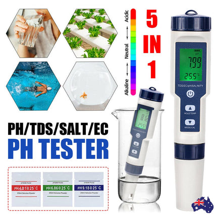 5-IN-1 Digital Water Quality Tester Waterproof pH TDS EC Temperature Meter Pool Auto Accessories Kings Warehouse