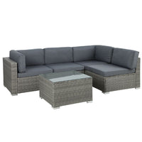 5-Piece Outdoor Sofa Set Wicker Couch Lounge Setting 4 Seater Grey Furniture Kings Warehouse