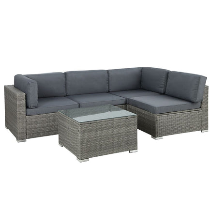 5-Piece Outdoor Sofa Set Wicker Couch Lounge Setting 4 Seater Grey Furniture Kings Warehouse