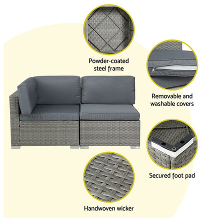 5-Piece Outdoor Sofa Set Wicker Couch Lounge Setting 4 Seater Grey Furniture Kings Warehouse