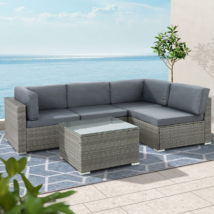 5-Piece Outdoor Sofa Set Wicker Couch Lounge Setting 4 Seater Grey Furniture Kings Warehouse