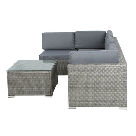 5-Piece Outdoor Sofa Set Wicker Couch Lounge Setting 4 Seater Grey Furniture Kings Warehouse