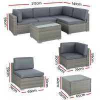 5-Piece Outdoor Sofa Set Wicker Couch Lounge Setting 4 Seater Grey Furniture Kings Warehouse